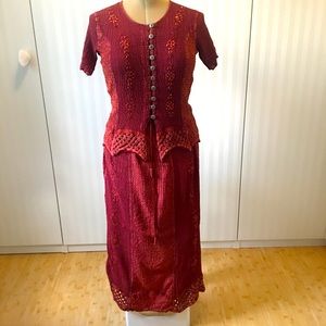 Papa two piece dress India-inspired embroidered beaded orange Size S